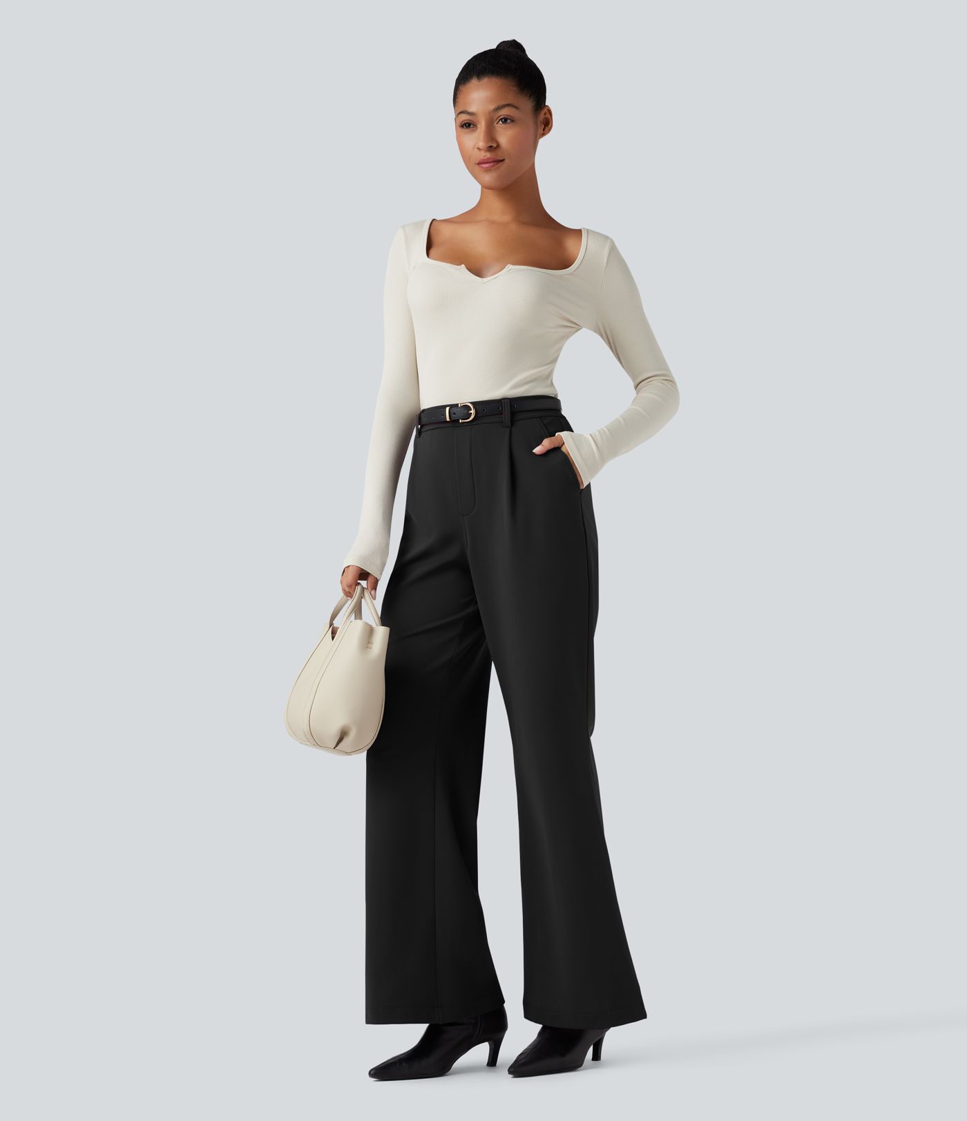 Pantalon tailleur évasé thermique taille haute SoftlyZero™ Plush avec poches