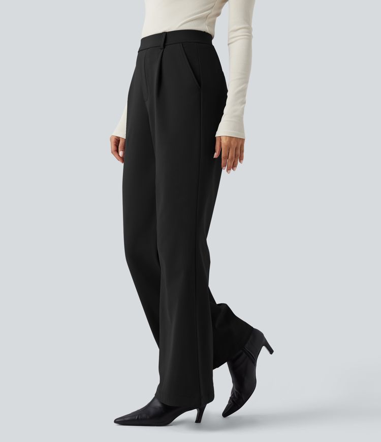 SoftlyZero™ Plush Thermal High Waisted Work Flare Trousers with Pockets
