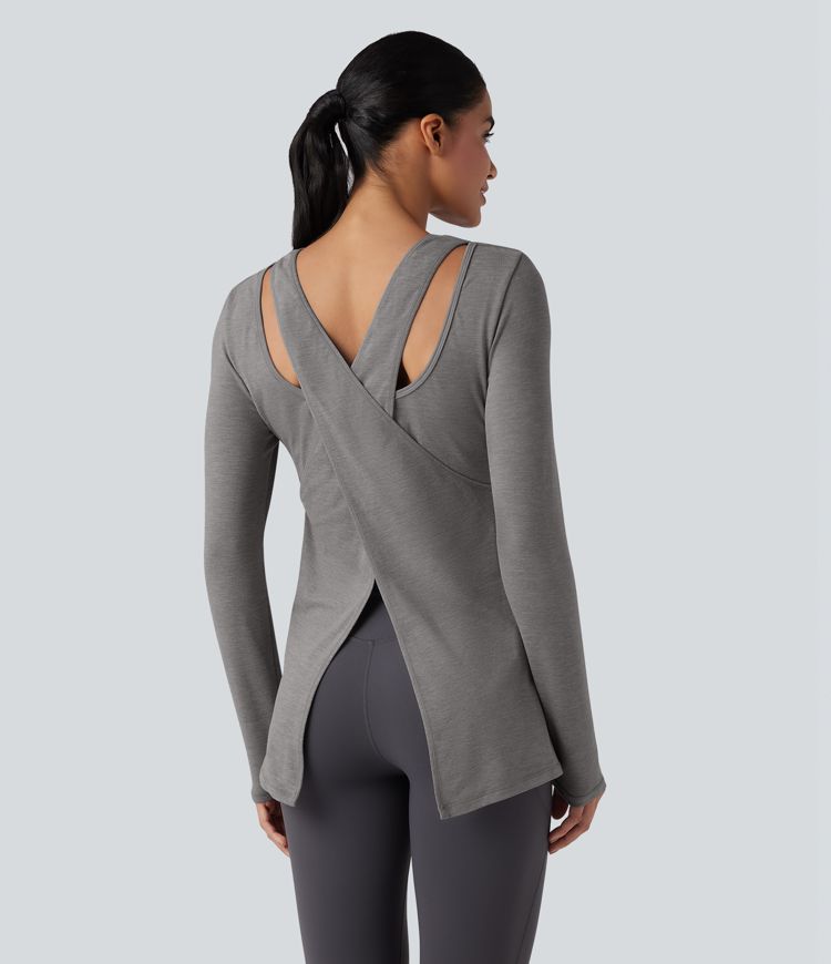 Crisscross Split Back Long Sleeve 2-in-1 Yoga Sports Top