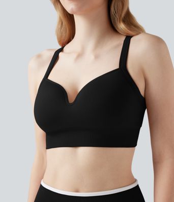 Seamless Flow Medium Support Sweetheart Neck Yoga Sports Bra