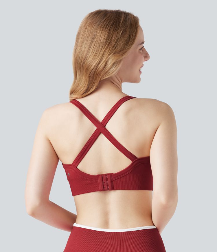 Seamless Flow Medium Support Sweetheart Neck Yoga Sports Bra