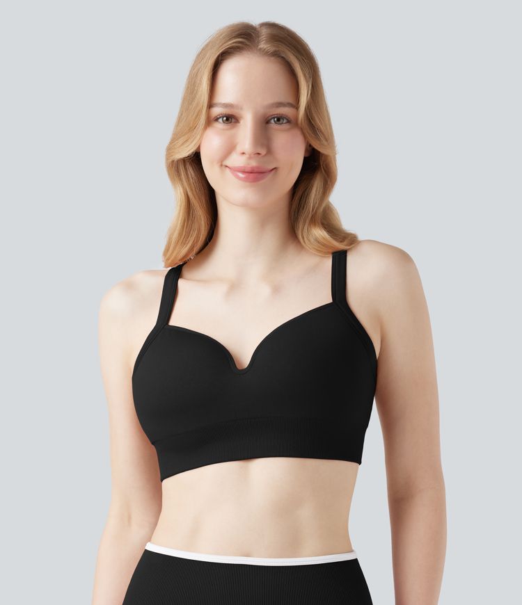 Seamless Flow Medium Support Sweetheart Neck Yoga Sports Bra