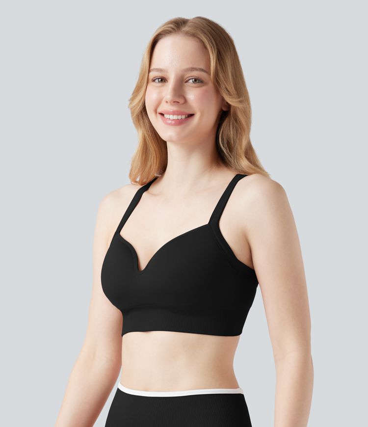 Seamless Flow Medium Support Sweetheart Neck Yoga Sports Bra