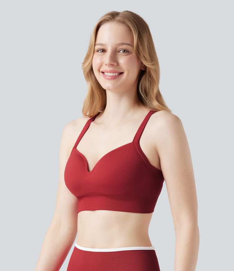 Seamless Flow Medium Support Sweetheart Neck Yoga Sports Bra