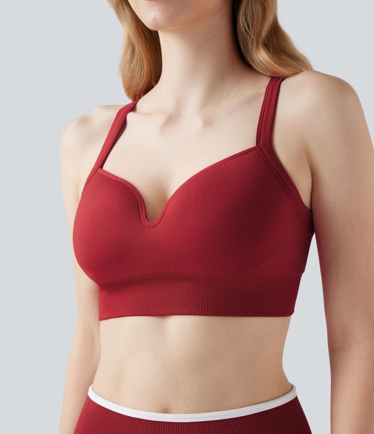 Seamless Flow Medium Support Sweetheart Neck Yoga Sports Bra