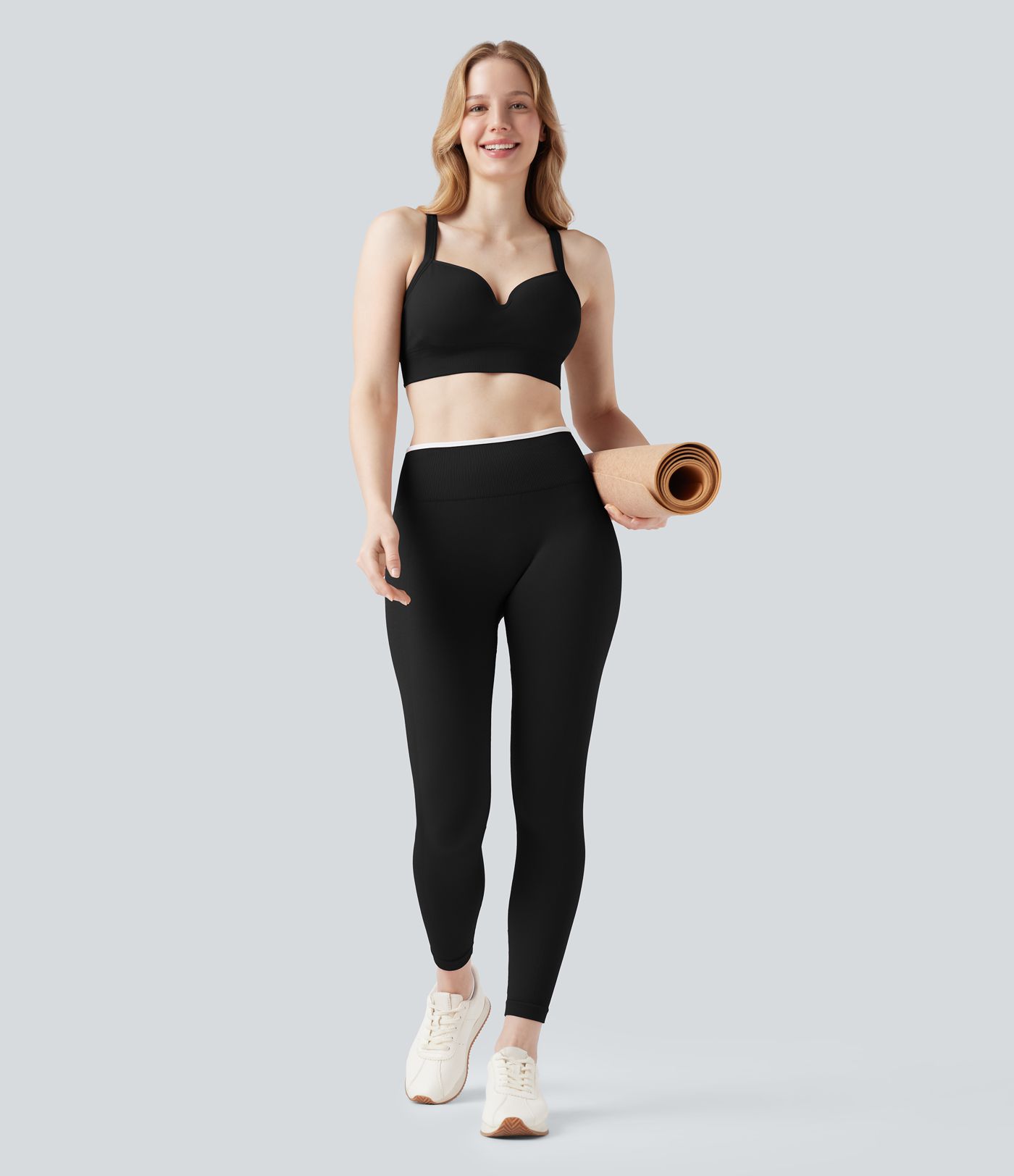 Seamless Flow Medium Support Sweetheart Neck Yoga Sports Bra