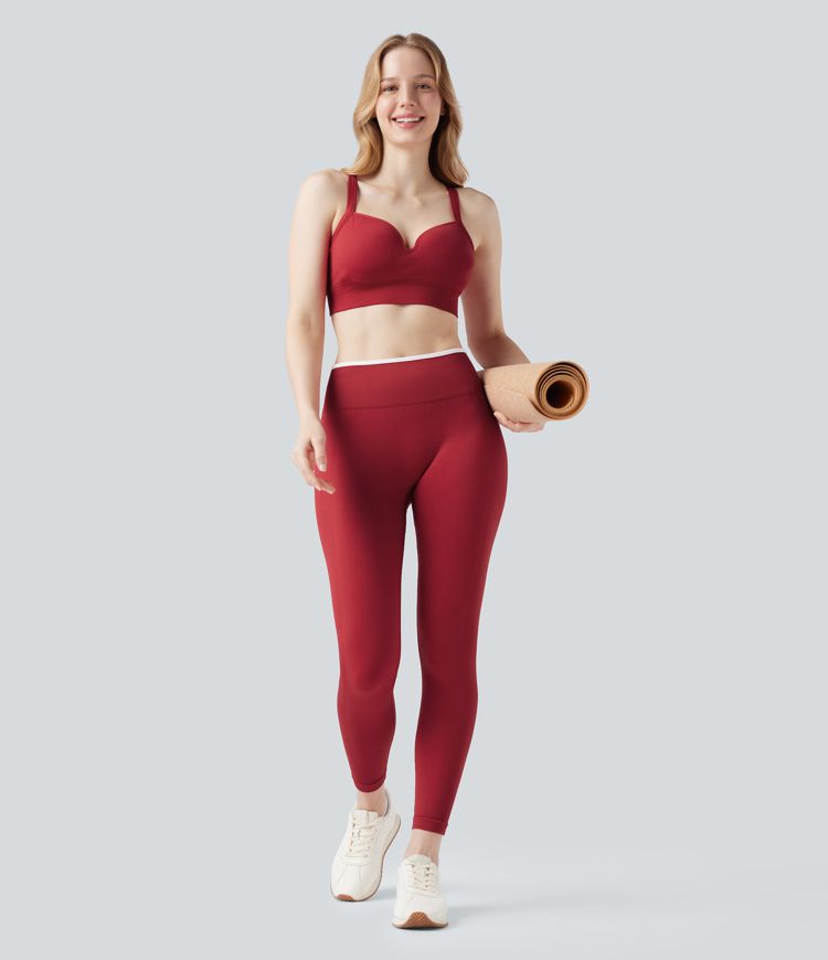 Seamless Flow Medium Support Sweetheart Neck Yoga Sports Bra