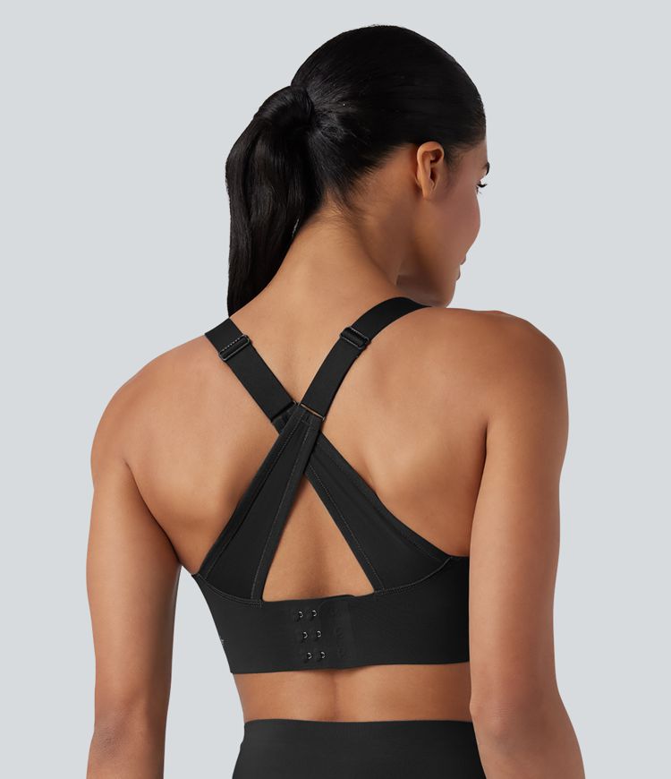 SpeedWave™ Medium Support Molded Cups Push-Up Adjustable Buckle Crisscross Contrast Mesh Quick Dry Running Sports Bra