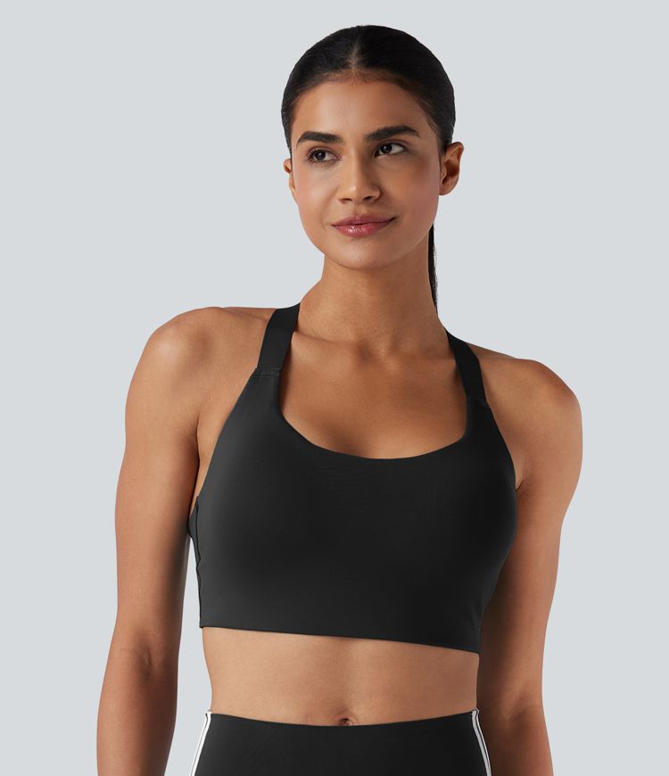 SpeedWave™ Medium Support Molded Cups Push-Up Adjustable Buckle Crisscross Contrast Mesh Quick Dry Running Sports Bra