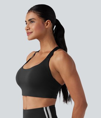 SpeedWave™ Medium Support Molded Cups Push-Up Adjustable Buckle Crisscross Contrast Mesh Quick Dry Running Sports Bra