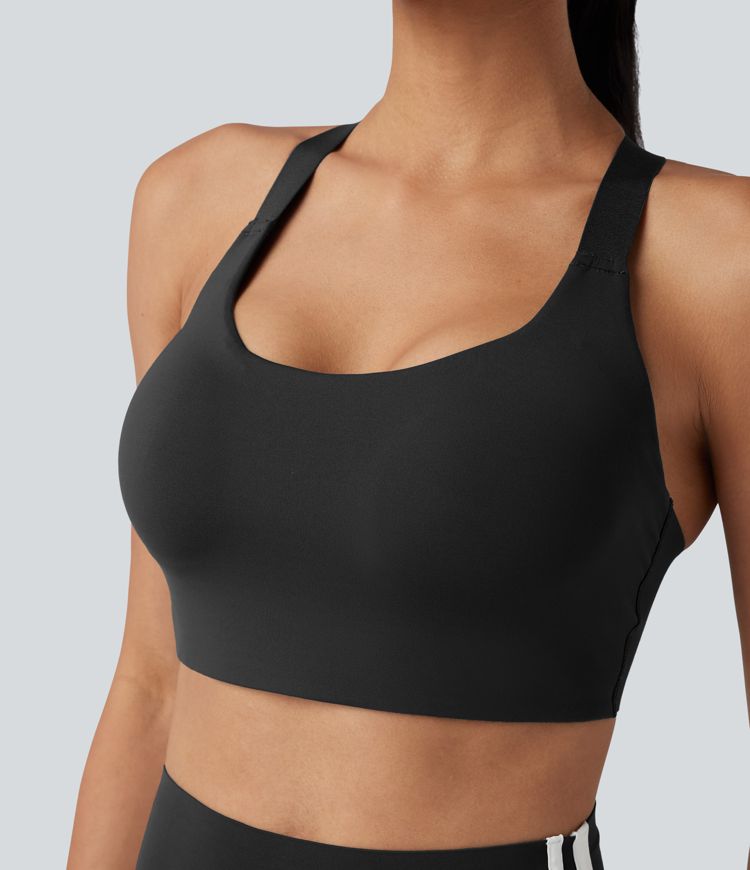 SpeedWave™ Medium Support Molded Cups Push-Up Adjustable Buckle Crisscross Contrast Mesh Quick Dry Running Sports Bra
