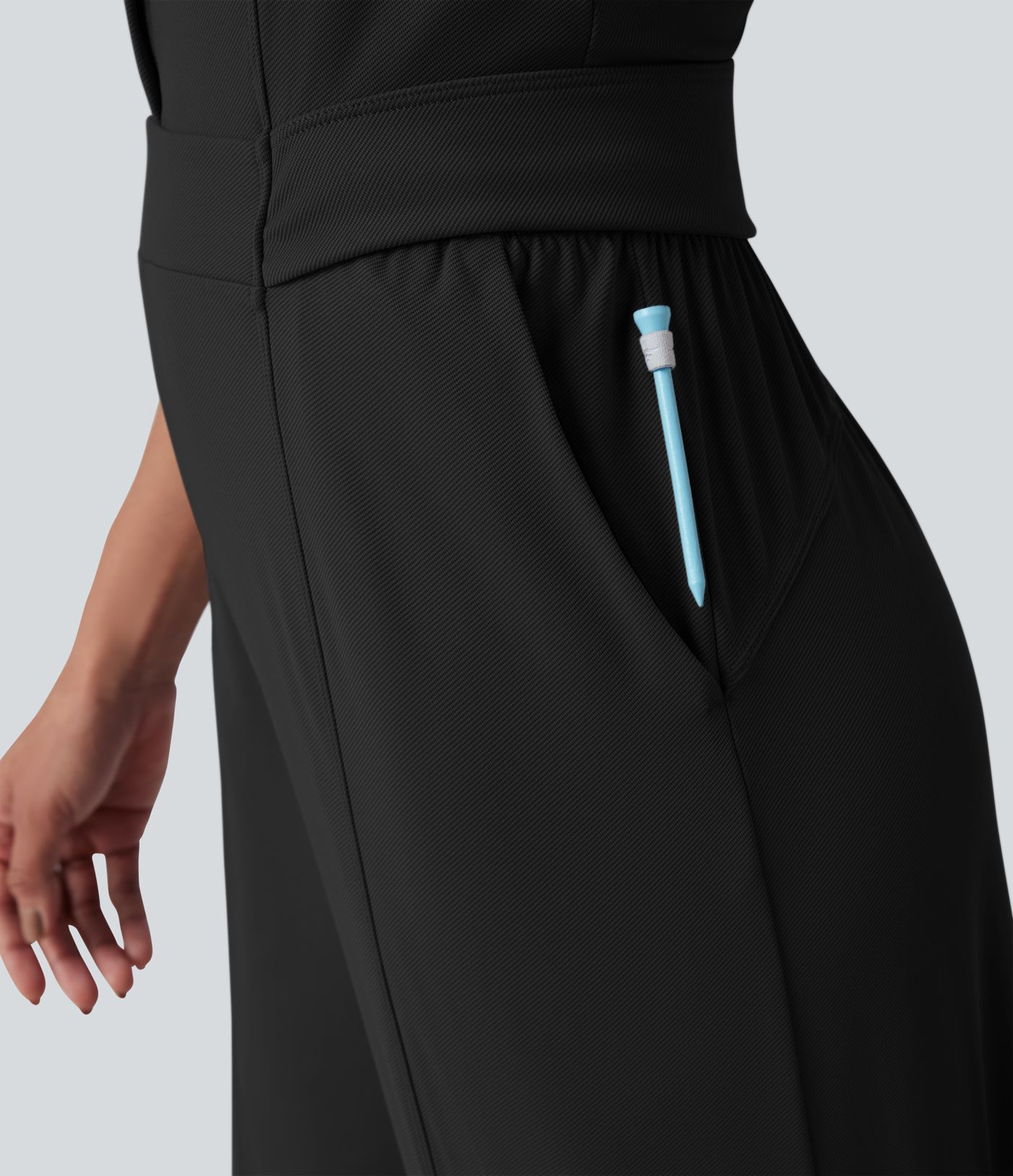 Mock Neck Sleeveless Half Zip Quick Dry Golf Jumpsuit with Pockets-Easy Peezy Edition-UPF40+