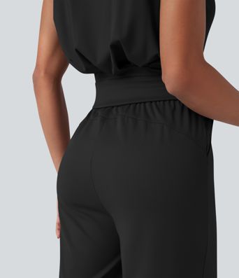 Mock Neck Sleeveless Half Zip Quick Dry Golf Jumpsuit with Pockets-Easy Peezy Edition-UPF40+