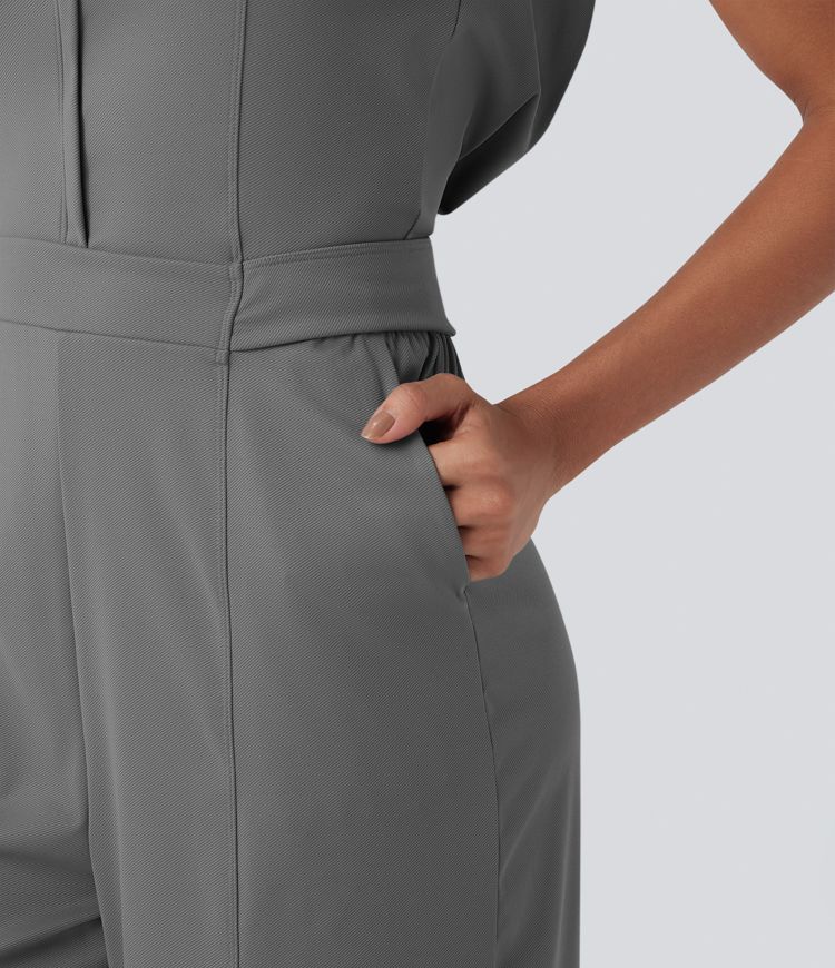 Mock Neck Sleeveless Half Zip Quick Dry Golf Jumpsuit with Pockets-Easy Peezy Edition-UPF40+