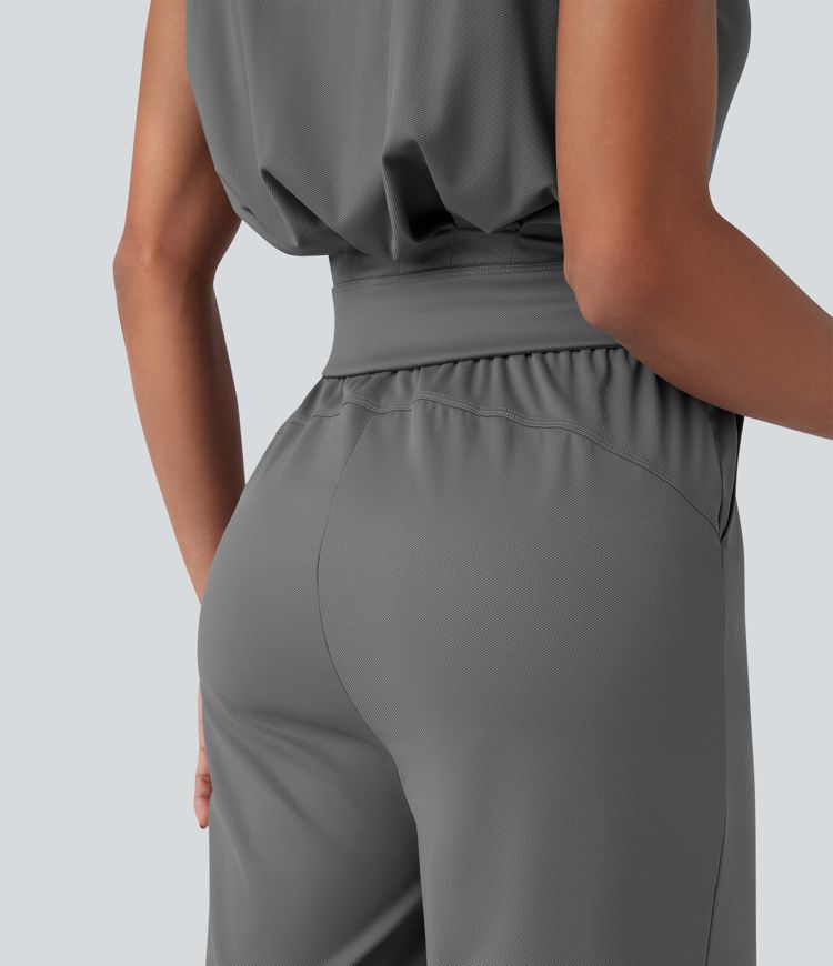 Mock Neck Sleeveless Half Zip Quick Dry Golf Jumpsuit with Pockets-Easy Peezy Edition-UPF40+