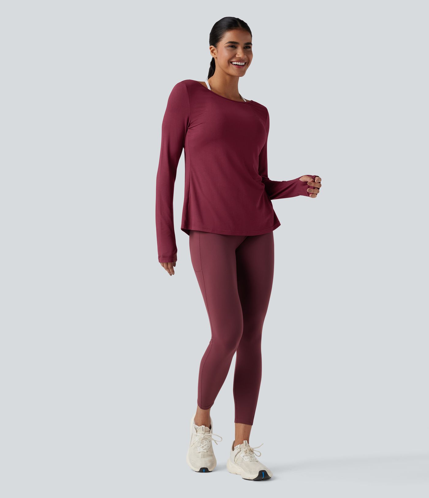 V-back Long Sleeve Thumb Holes Split Workout Sports Top