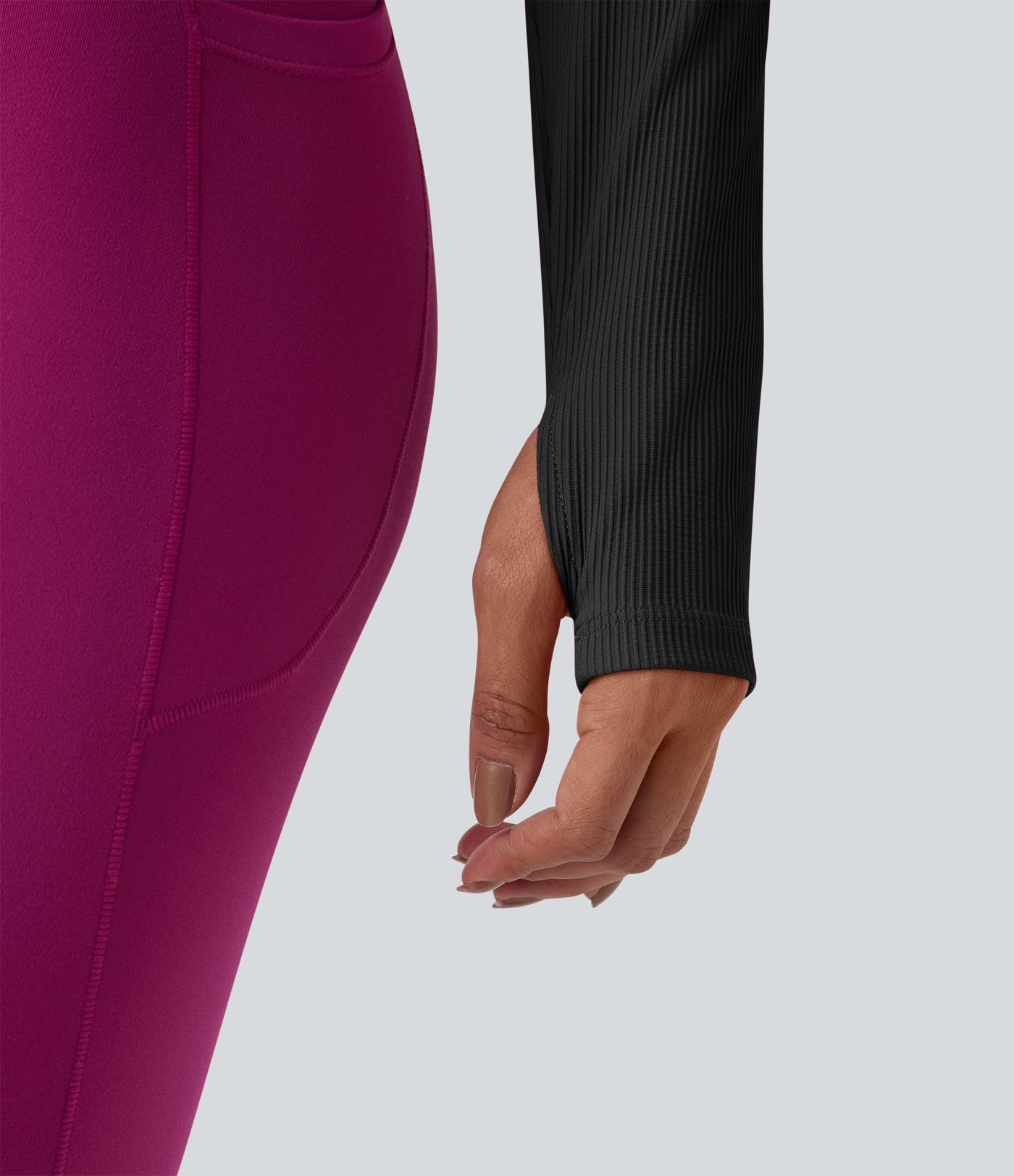 Ribbed Push-Up Square Neck Long Sleeve Thumb Holes Yoga Sports Top