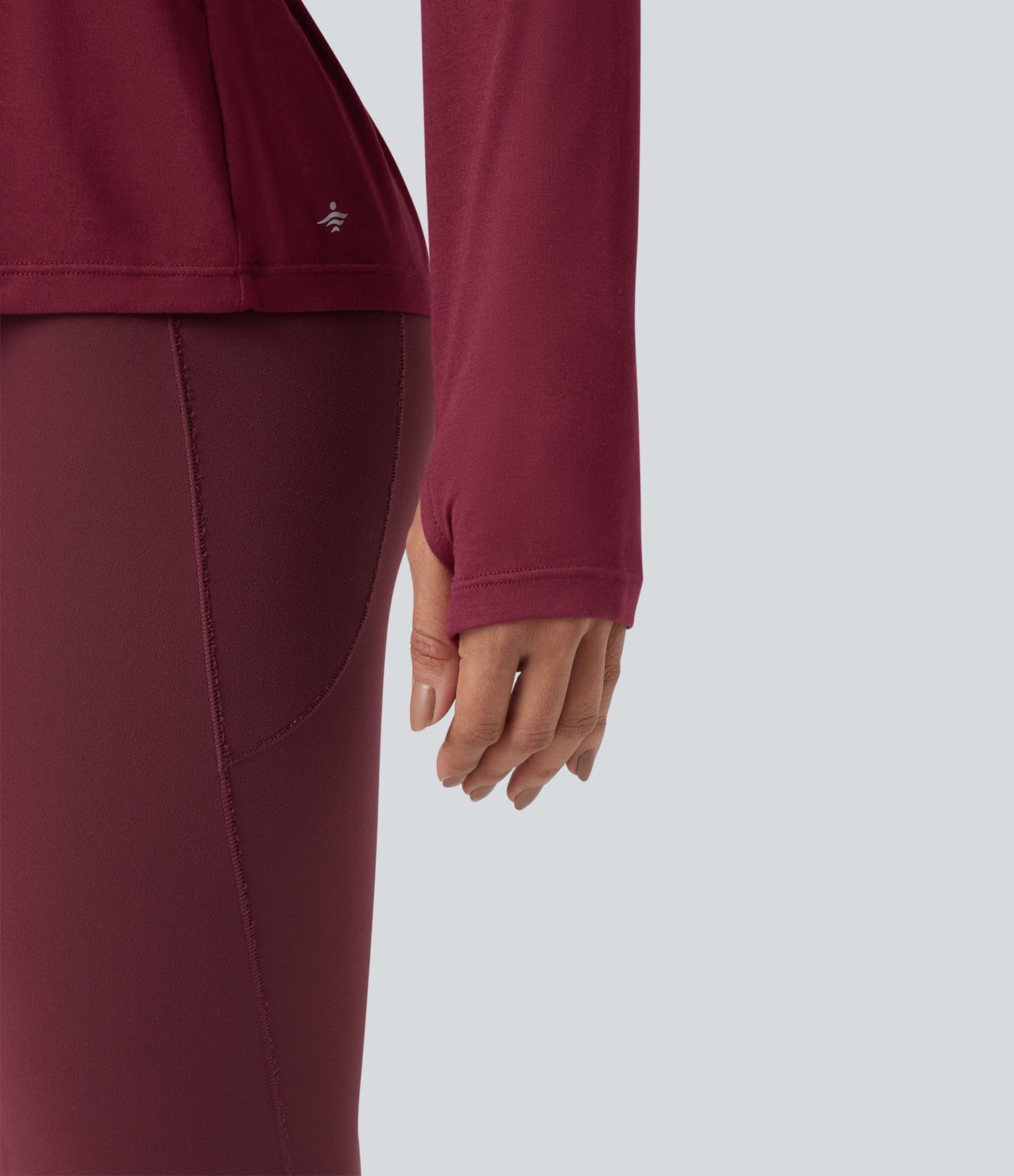 V-back Long Sleeve Thumb Holes Split Workout Sports Top