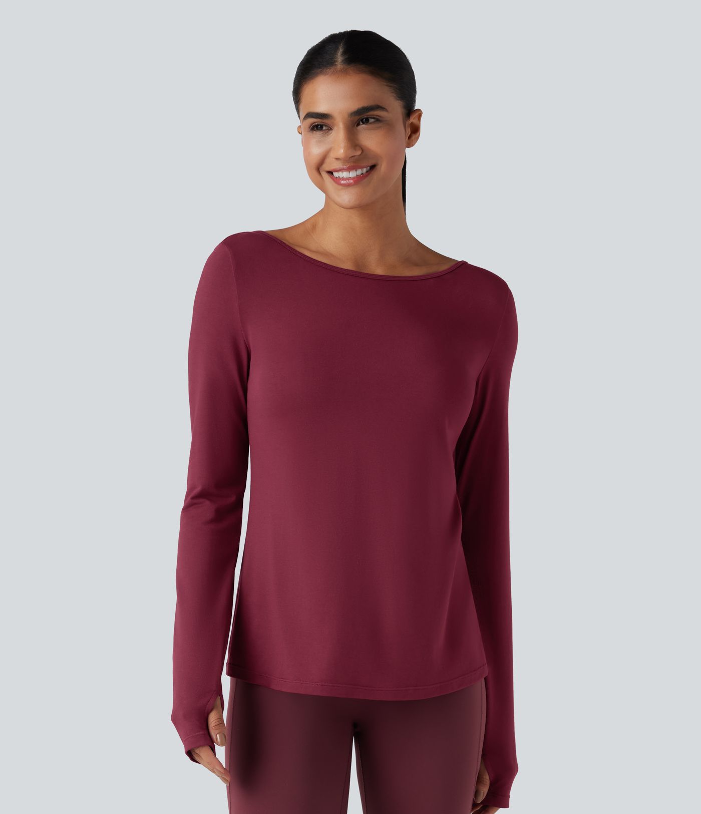 V-back Long Sleeve Thumb Holes Split Workout Sports Top