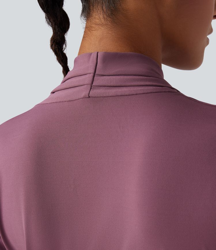 V-neck Long Sleeve Midi Work Dress with Pockets