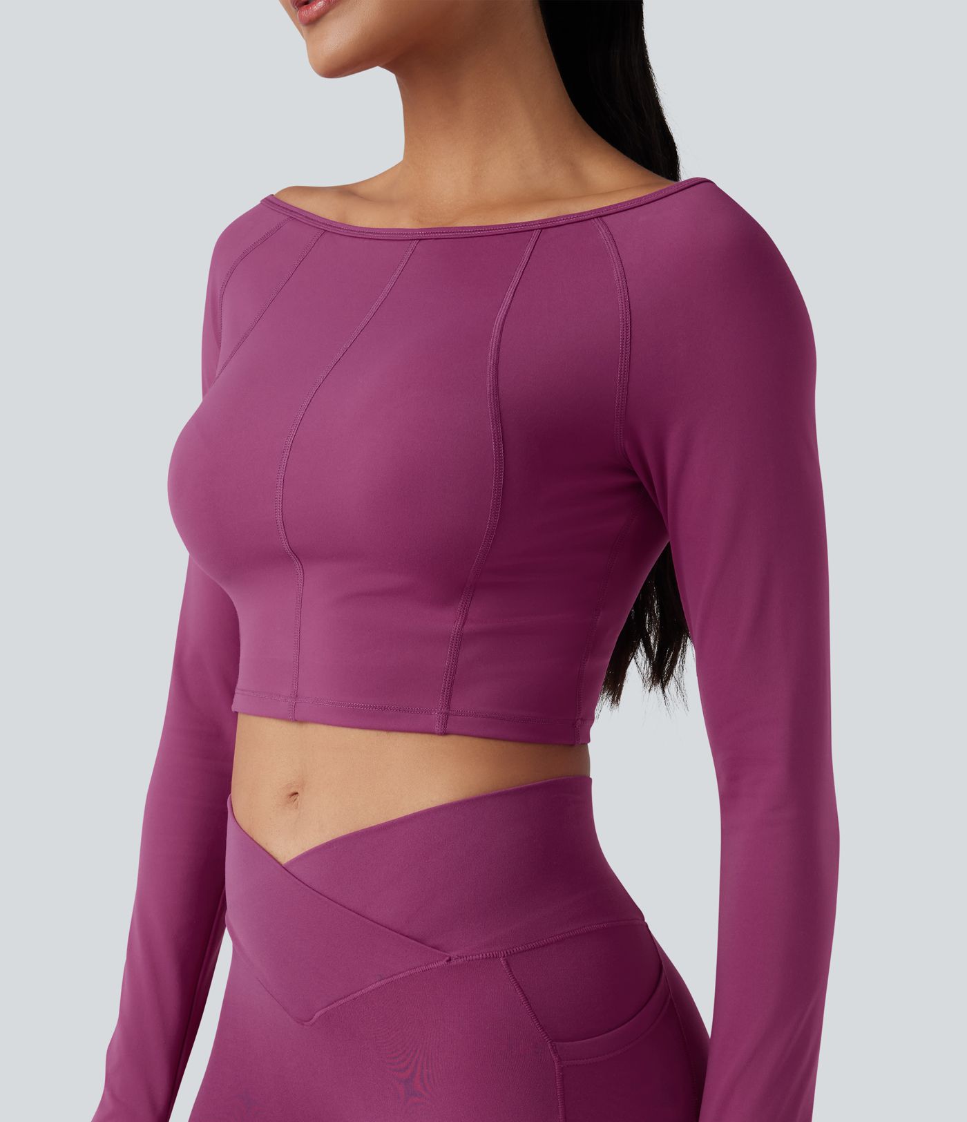 SoftlyZero™ Plush Boat Neck Long Sleeve Thumb Holes Cropped Workout Sports Top