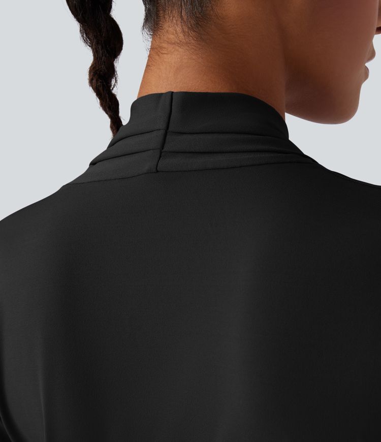 V-neck Long Sleeve Midi Work Dress with Pockets