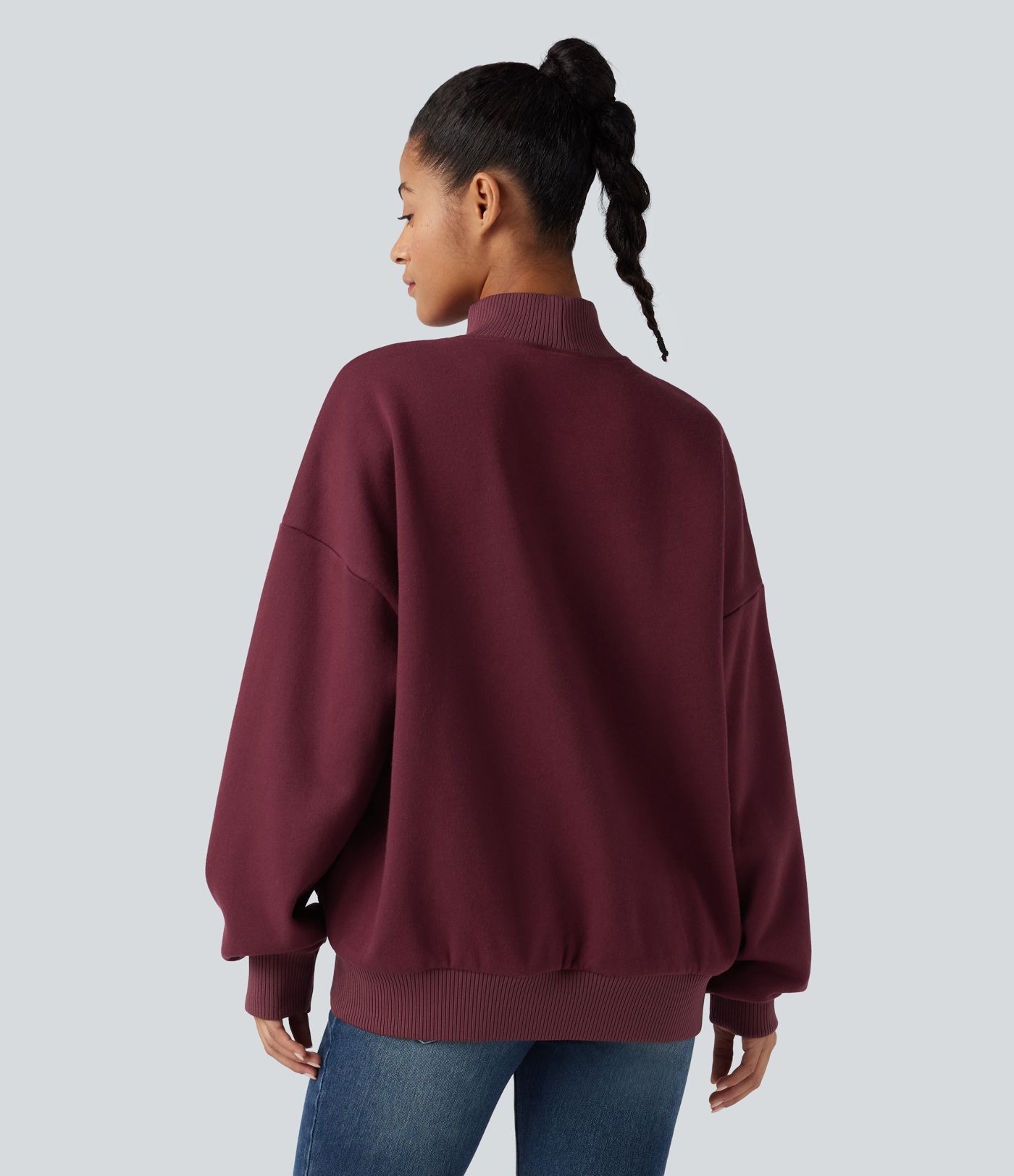 Mock-neck Fleece Relaxed Casual Cotton Sweatshirt with Pockets