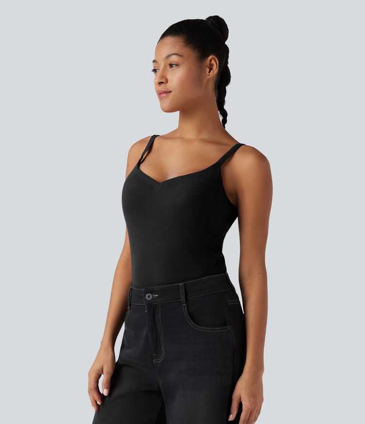 Top cami casual y térmico con copas moldeadas, efecto push-up y tirantes ajustables — copas D-F