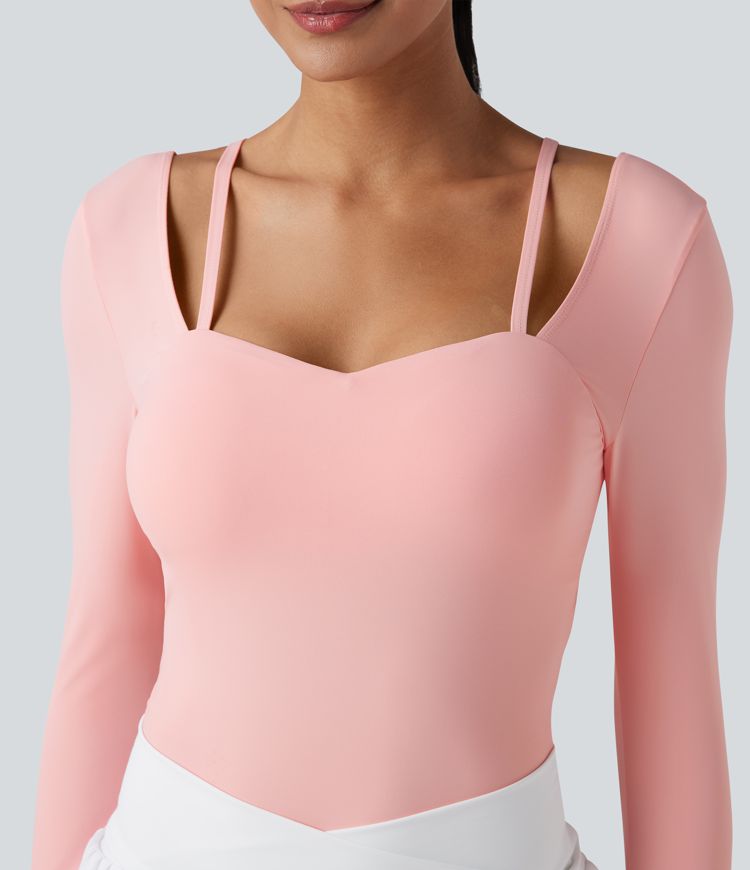 Twisted Backless Sweetheart Neck Long Sleeve Dance Bodysuit