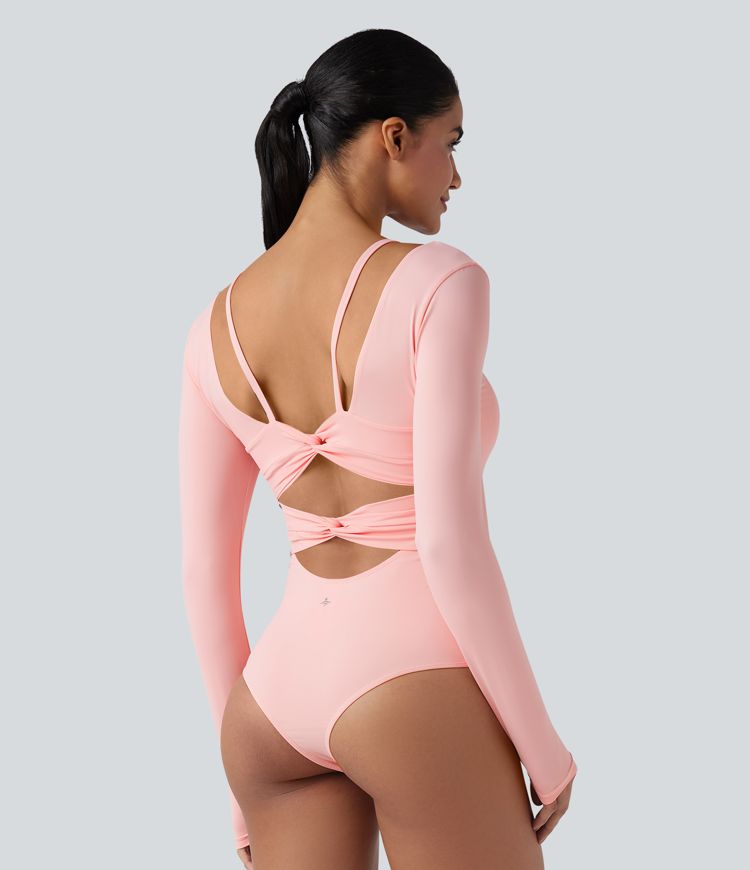 Twisted Backless Sweetheart Neck Long Sleeve Dance Bodysuit