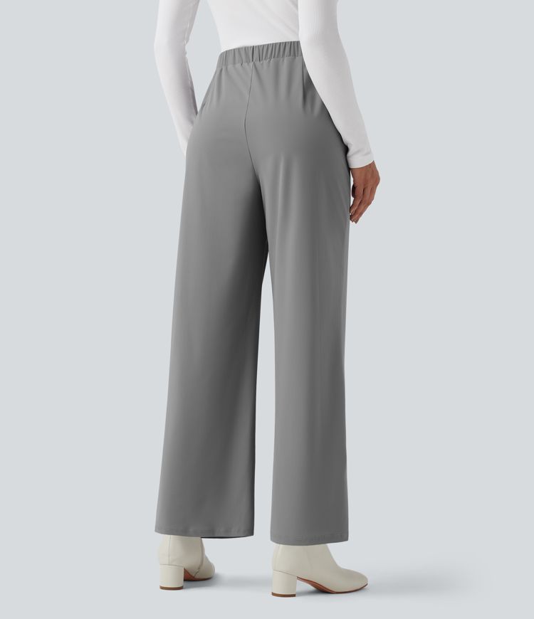 High Waisted Tie Side Quick Dry Suit Work Wide Leg Pants
