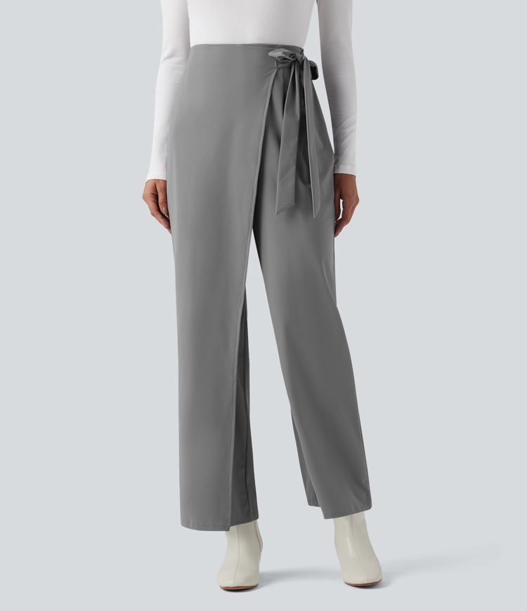 High Waisted Tie Side Quick Dry Suit Work Wide Leg Pants