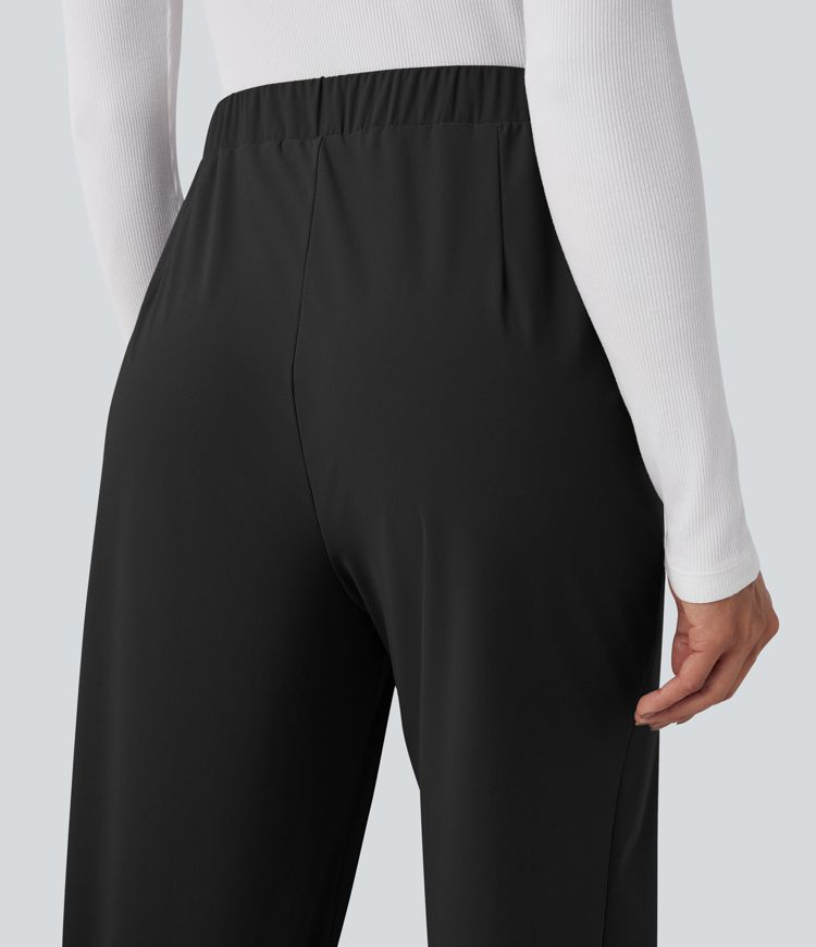 High Waisted Tie Side Quick Dry Work Wide Leg Pants