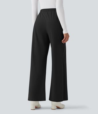 High Waisted Tie Side Quick Dry Work Wide Leg Pants