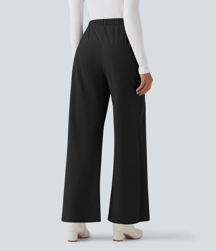 High Waisted Tie Side Quick Dry Work Wide Leg Pants