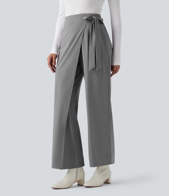 High Waisted Tie Side Quick Dry Suit Work Wide Leg Pants