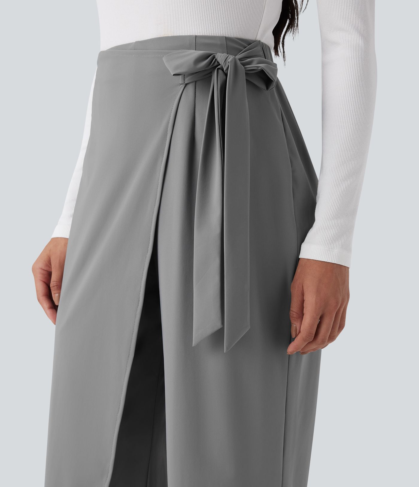 High Waisted Tie Side Quick Dry Suit Work Wide Leg Pants