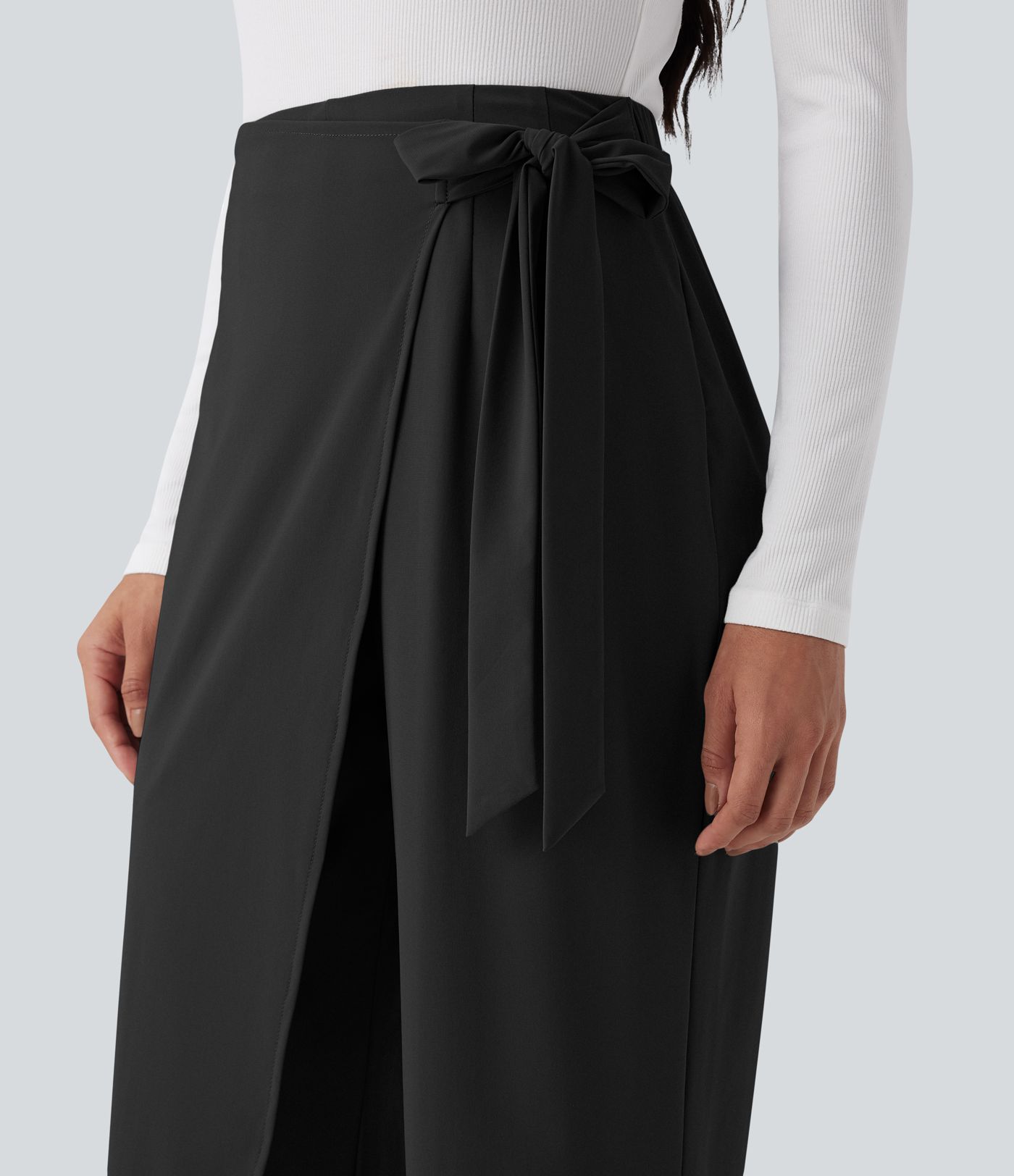 High Waisted Tie Side Quick Dry Work Wide Leg Pants
