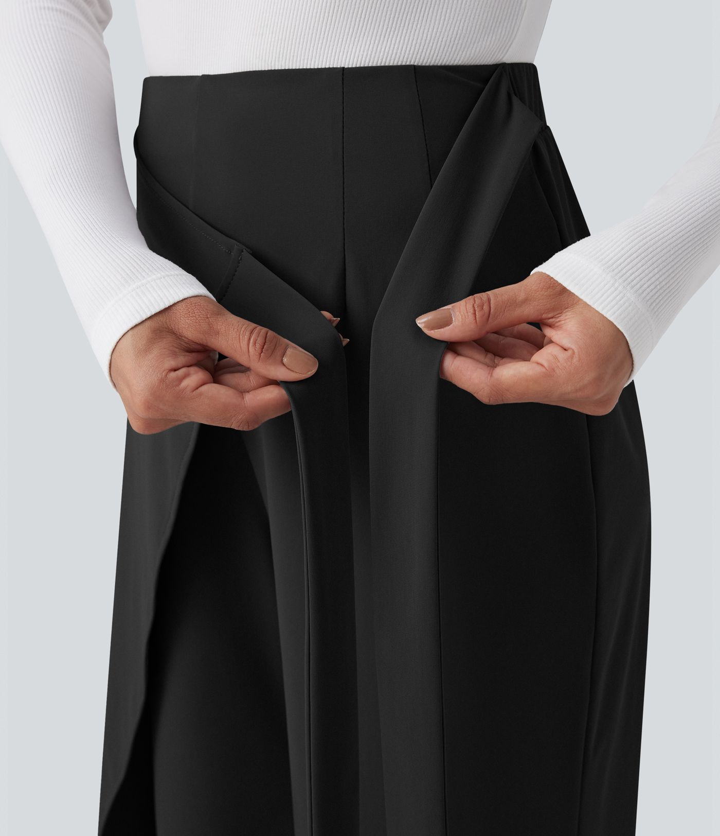 High Waisted Tie Side Quick Dry Work Wide Leg Pants