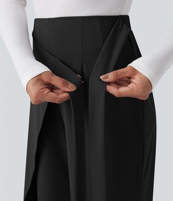 High Waisted Tie Side Quick Dry Work Wide Leg Pants