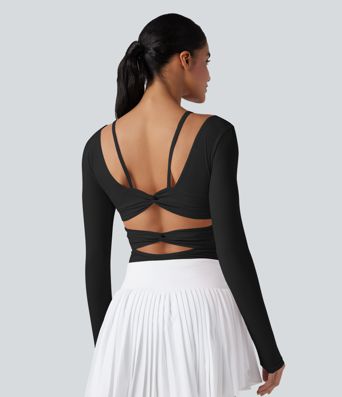 Twisted Backless Sweetheart Neck Long Sleeve Dance Bodysuit