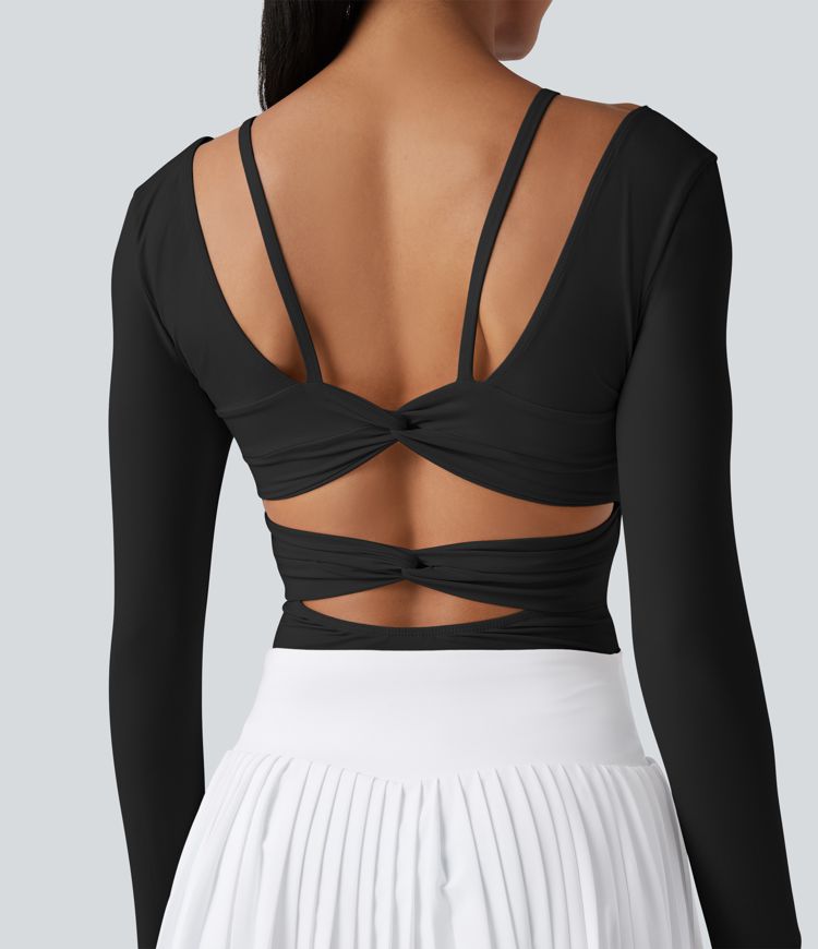 Twisted Backless Sweetheart Neck Long Sleeve Dance Bodysuit