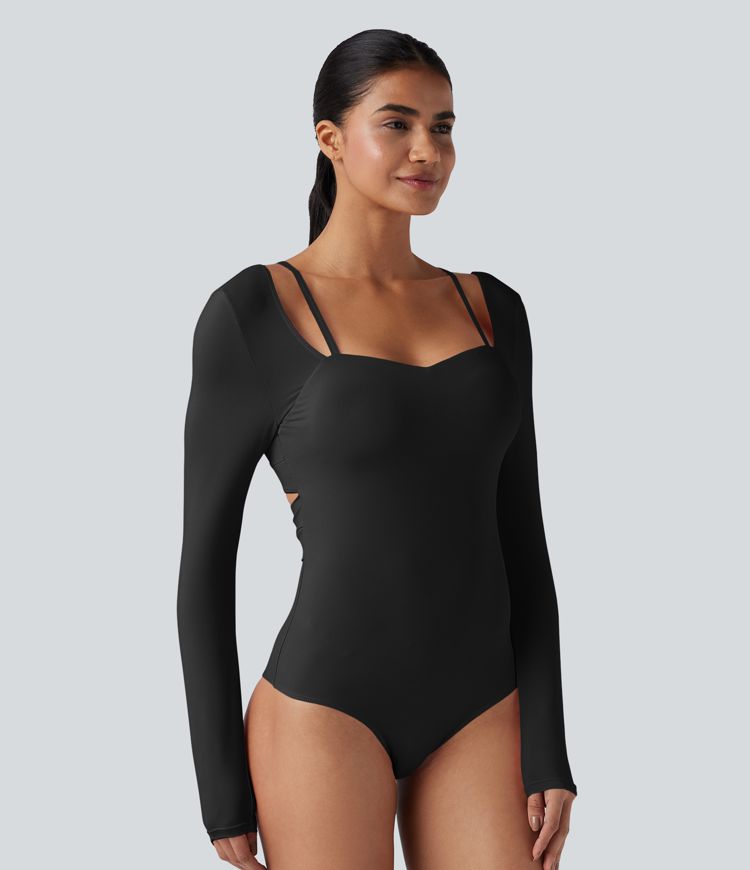 Twisted Backless Sweetheart Neck Long Sleeve Dance Bodysuit