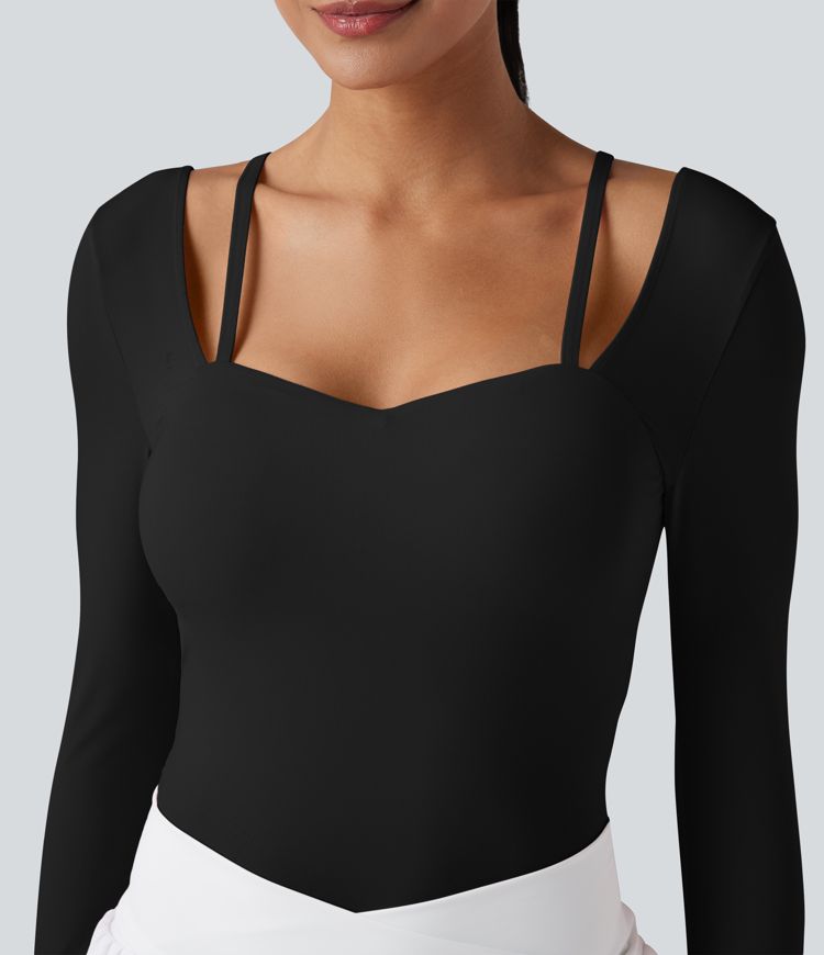 Twisted Backless Sweetheart Neck Long Sleeve Dance Bodysuit