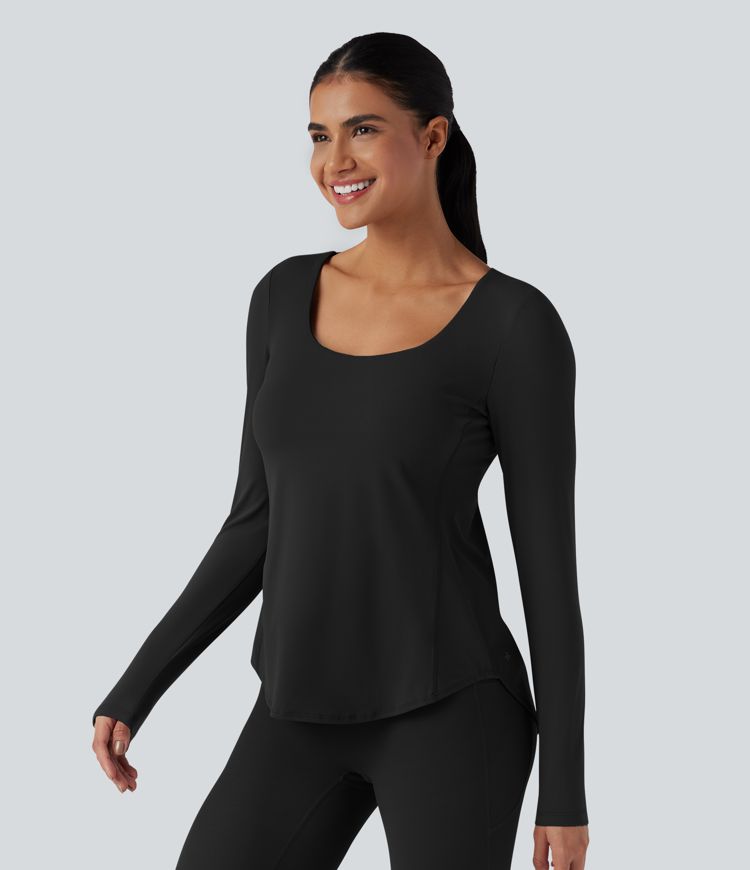 Halara UltraSculpt™ Crisscross Backless Long Sleeve Curved Hem Training Sports Top