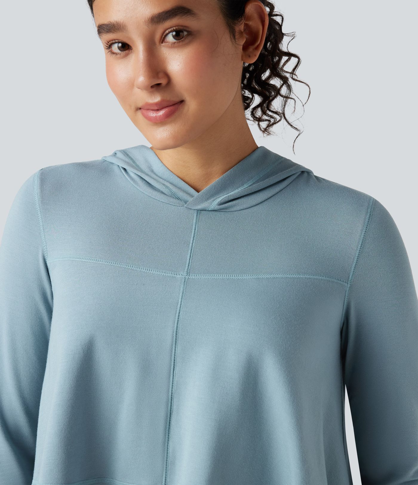 Hooded Long Sleeve Thumb Holes Ruffle Hem Cropped Workout Sports Top