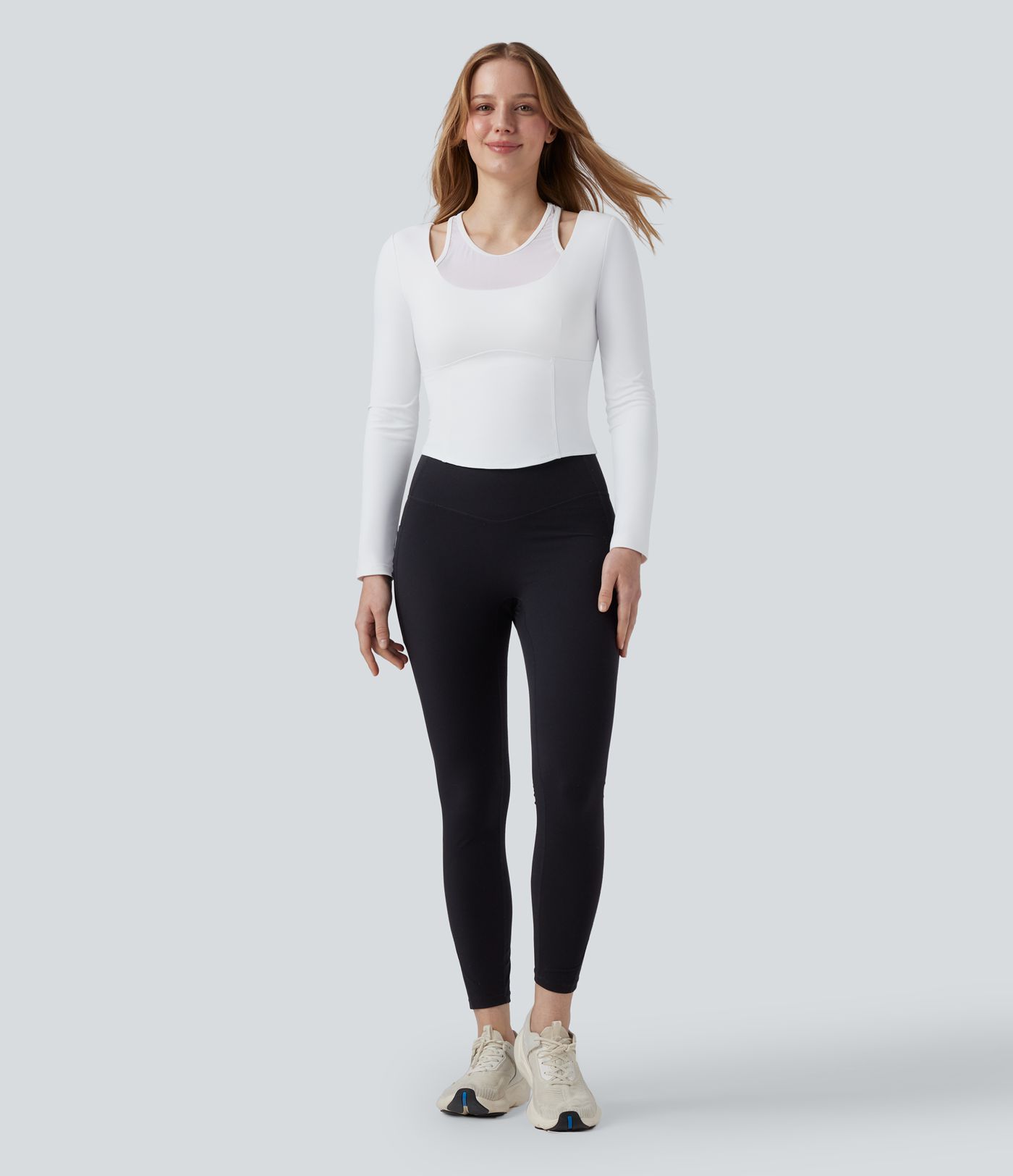 SoftlyZero™ Plush Push-Up Contrast Mesh Long Sleeve Yoga Sports Top
