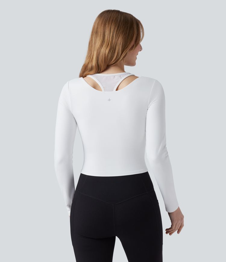 SoftlyZero™ Plush Push-Up Contrast Mesh Long Sleeve Yoga Sports Top