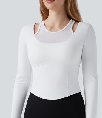 SoftlyZero™ Plush Push-Up Contrast Mesh Long Sleeve Yoga Sports Top
