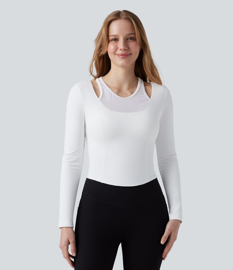 SoftlyZero™ Plush Push-Up Contrast Mesh Long Sleeve Yoga Sports Top